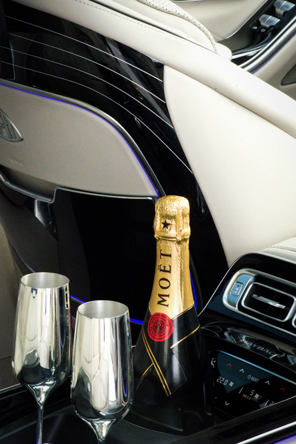 Champagne bottle and glasses, luxury celebration