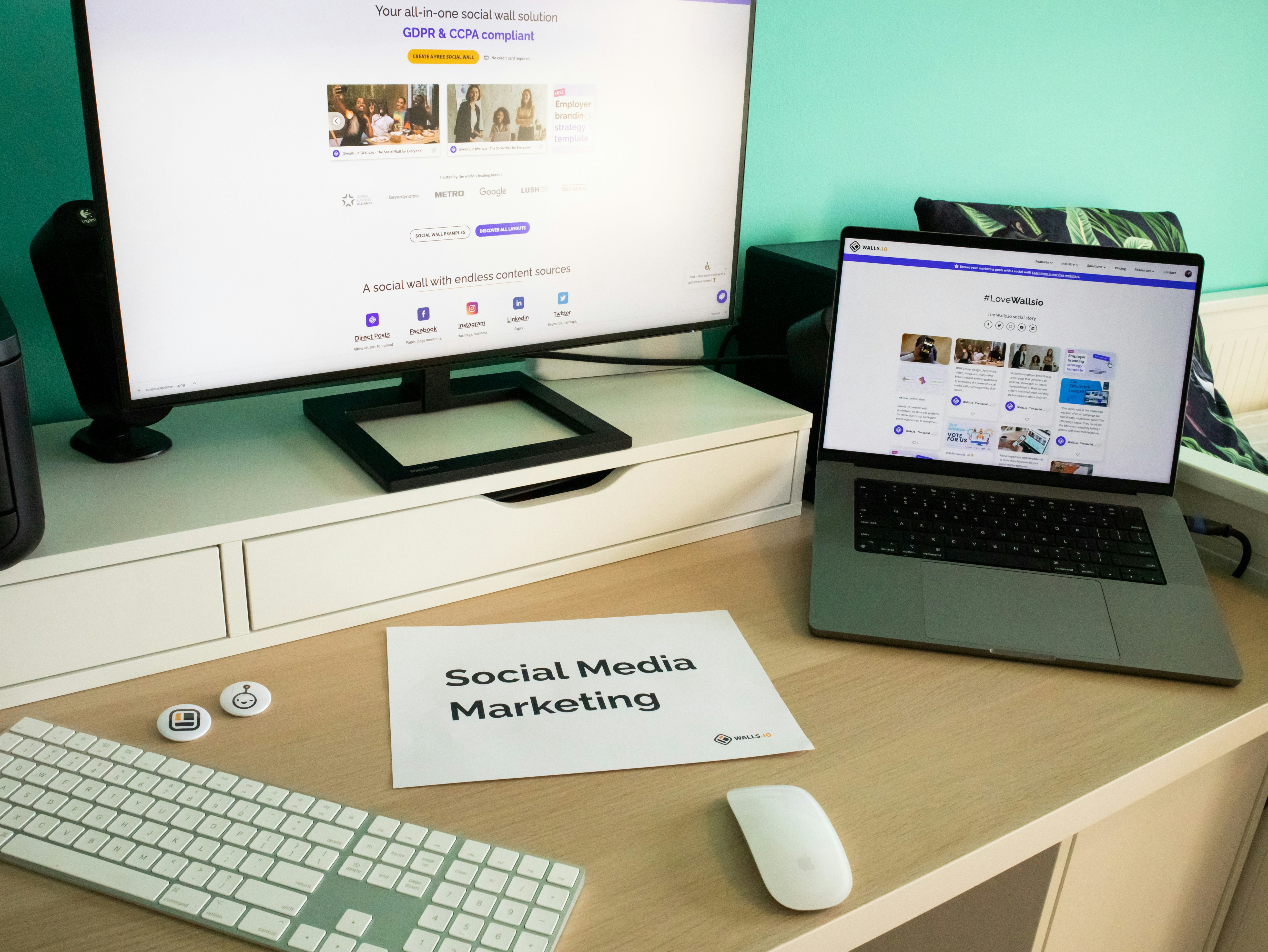 Creative professional using AI content generation tools for social media and marketing materials