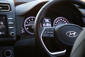 Dashboard and steering wheel of a modern car interior
