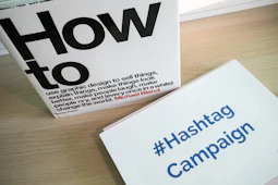 a box of hashtag campaign sitting on a table