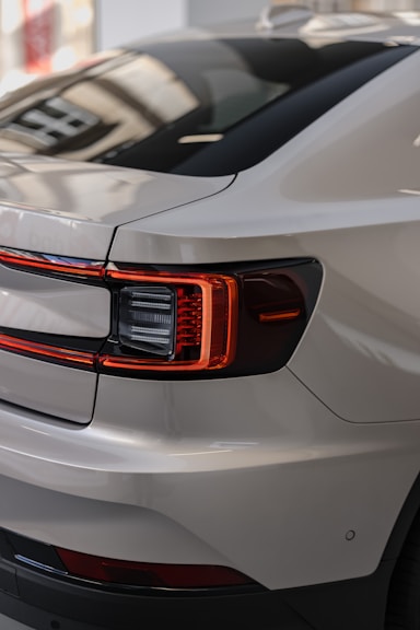 a white car parked in a garage