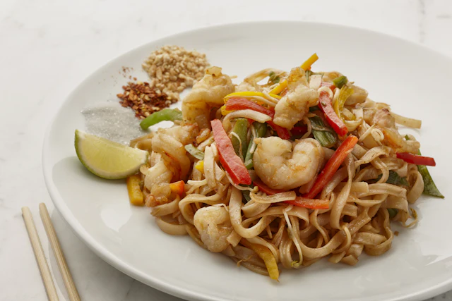 Pad thai with prawns and lime