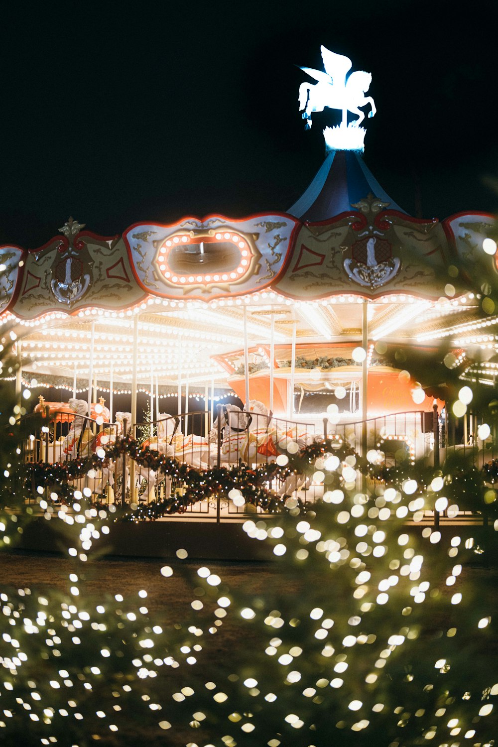 a merry go round lit up at night