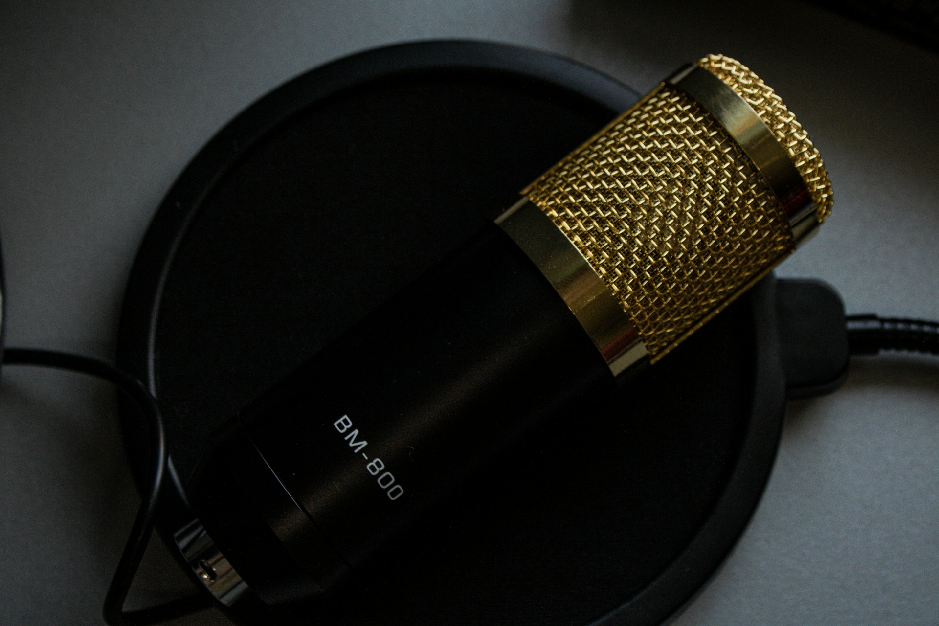 a close up of a microphone on a table