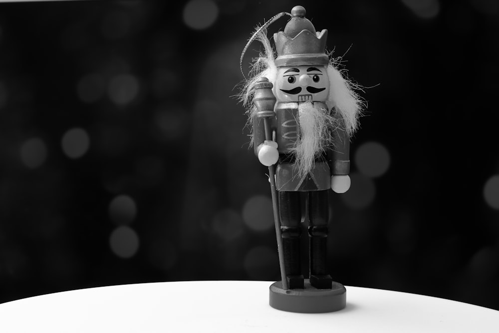 a black and white photo of a nutcracker