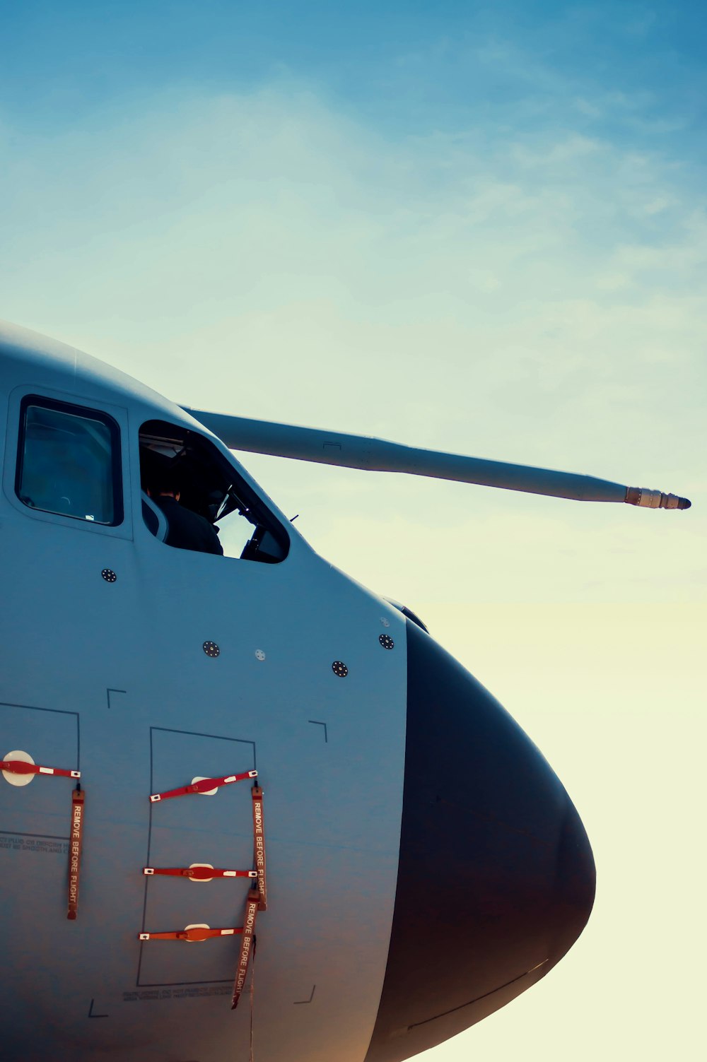 a close up of the nose of an airplane