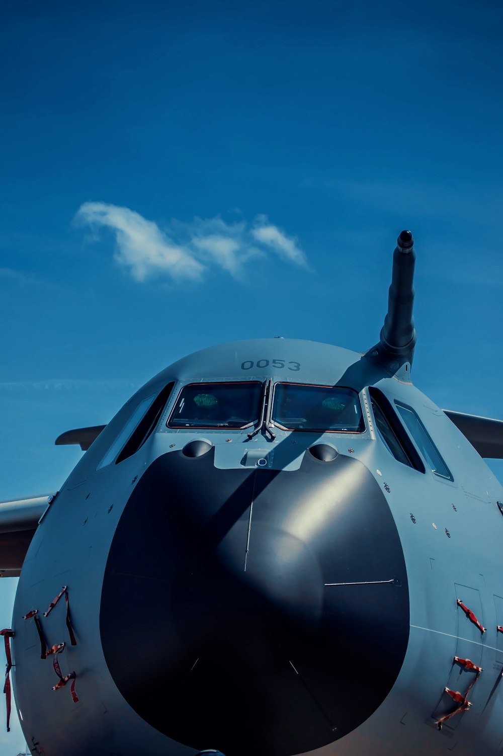 a close up of the nose of an airplane