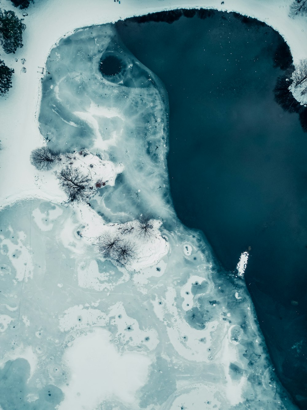 an aerial view of a body of water