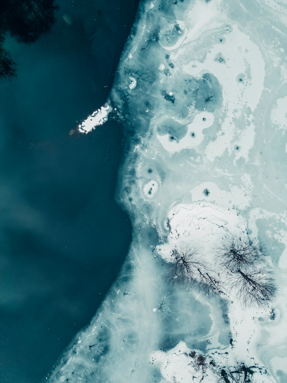 an aerial view of a body of water