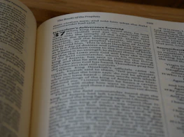 Close-up of an open Bible with sunlight shining on the pages during a church service.