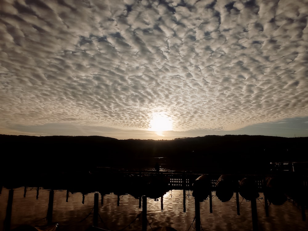 the sun is setting over a body of water