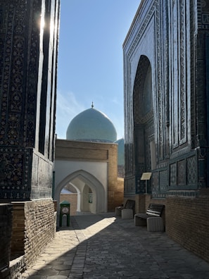 a large building with a blue dome on top of it