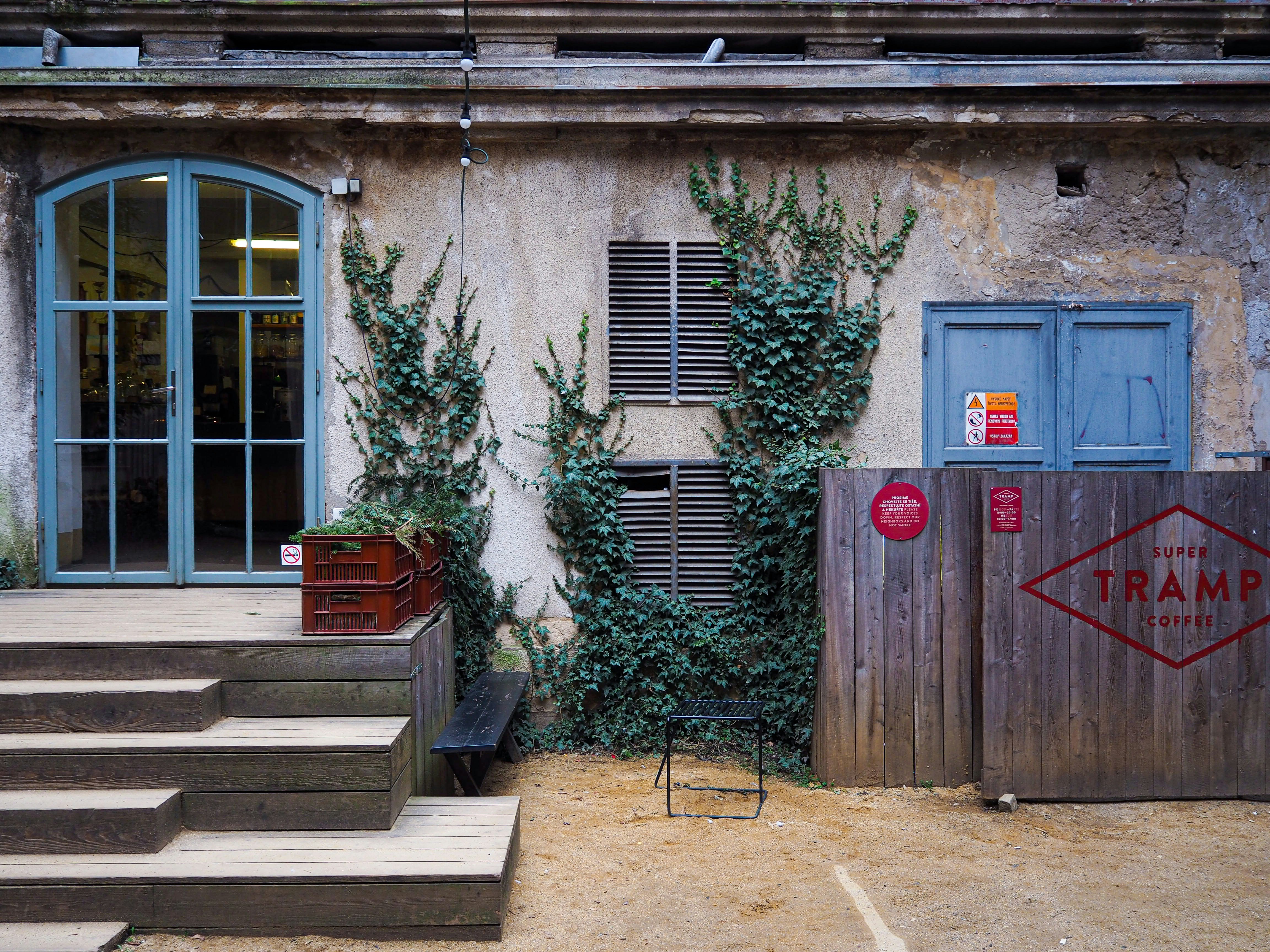 a building with a bunch of plants growing on it