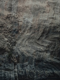 The image features a close-up view of a rock surface, highlighting its natural textures and striations. The surface displays a variety of swirling patterns and layered ridges, giving it an intricate and rugged appearance. The colors are muted and earthy, with shades of gray, brown, and hints of green.