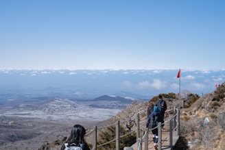 Pilgrims walking along a scenic path on the Holy Mountain.