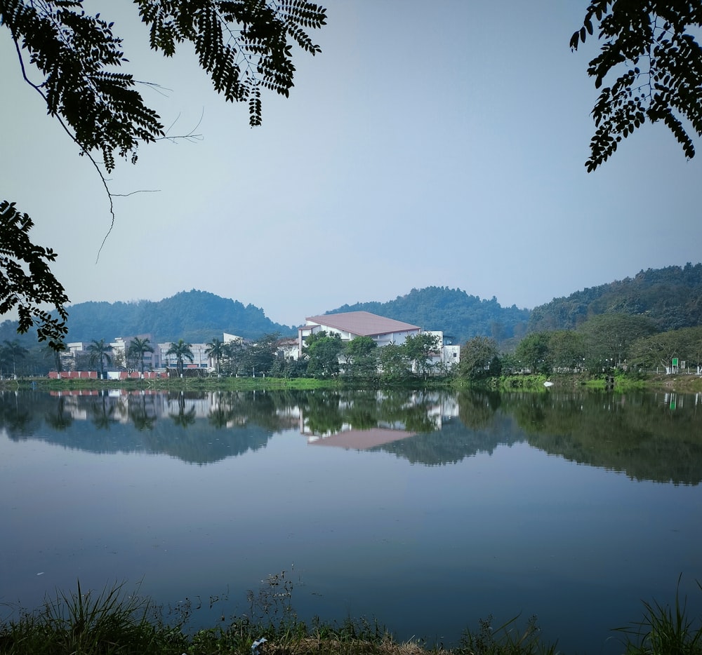 a large body of water surrounded by trees