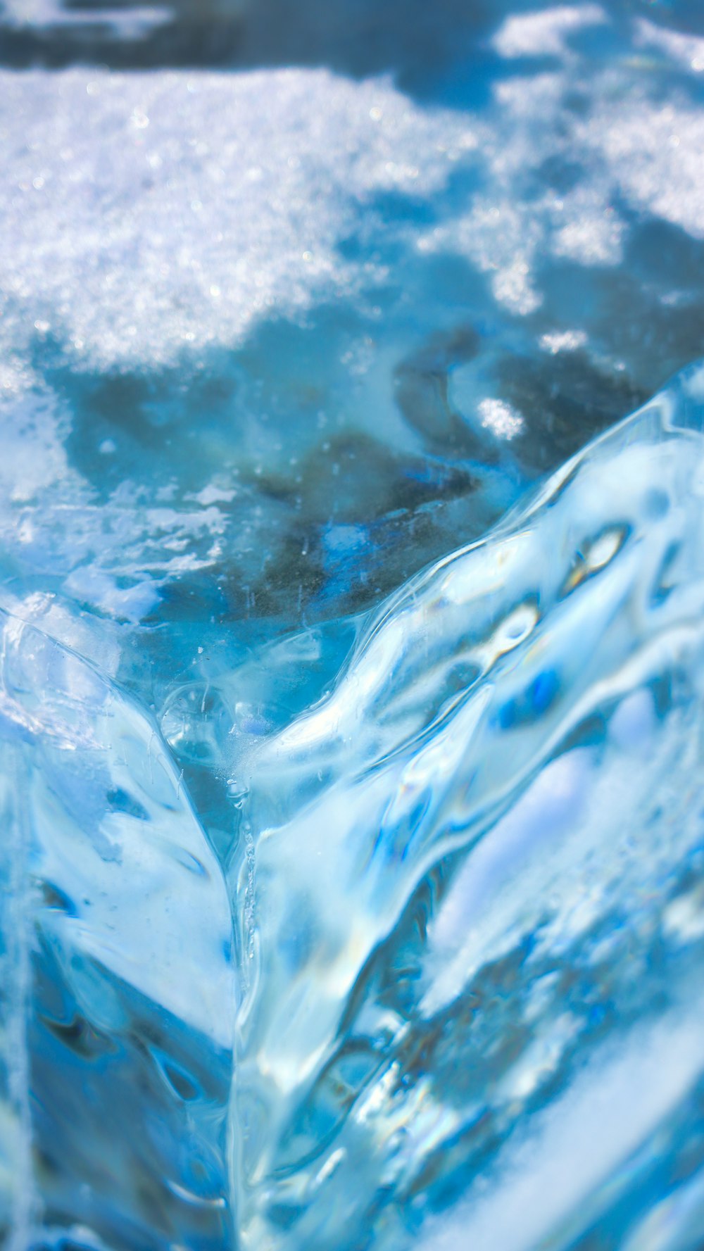 a close up of a blue ice block