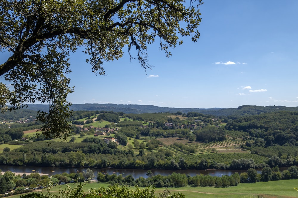 a scenic view of a valley and a river