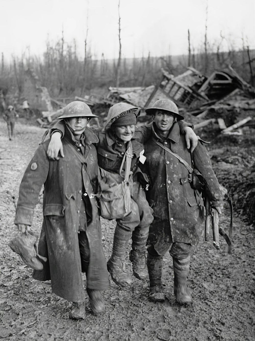 a black and white photo of a group of soldiers