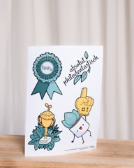 A colorful badge with 'Bud of the Year' text and confetti background.