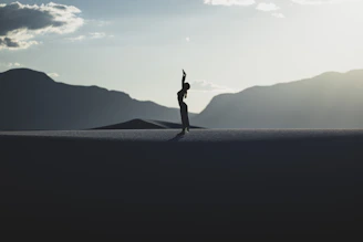 a person standing in the middle of a desert