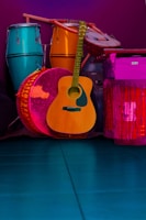 An assortment of musical instruments arranged in an inviting way.