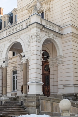 Architectural stone facade on a commercial building in Jammu.