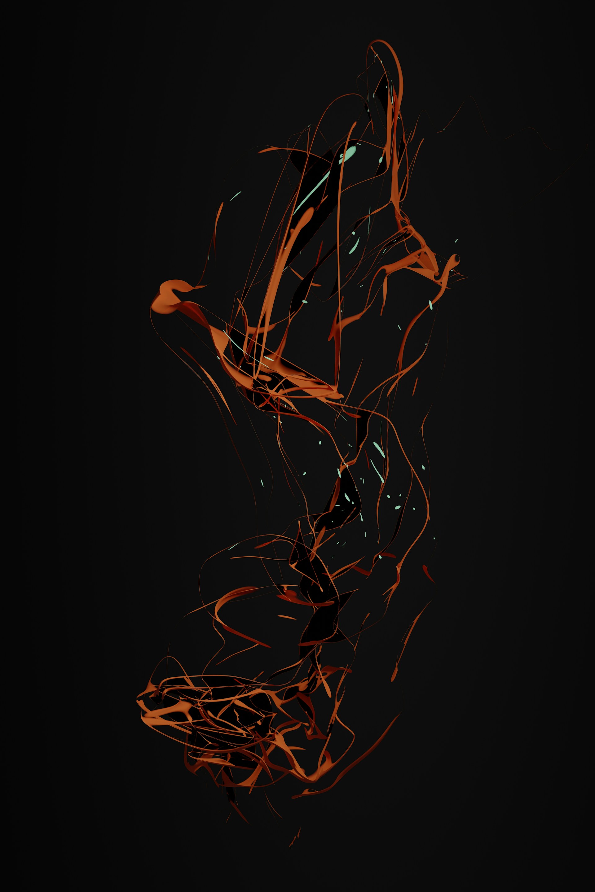 a black background with orange and red lines