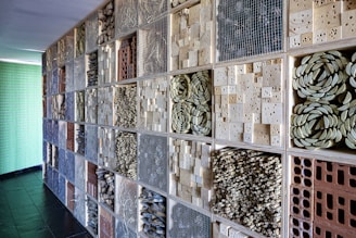 a wall with a bunch of tiles on it