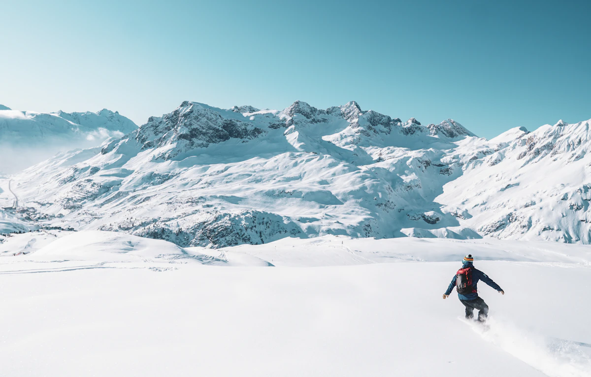 Winter view of Lech am Arlberg with snow-covered hills