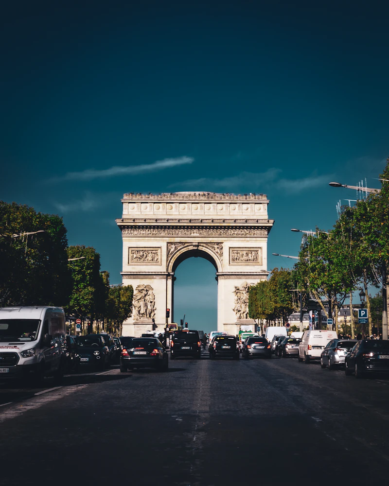 The Arc de Triomphe with the Champs-Elysees stretching out from it in Paris