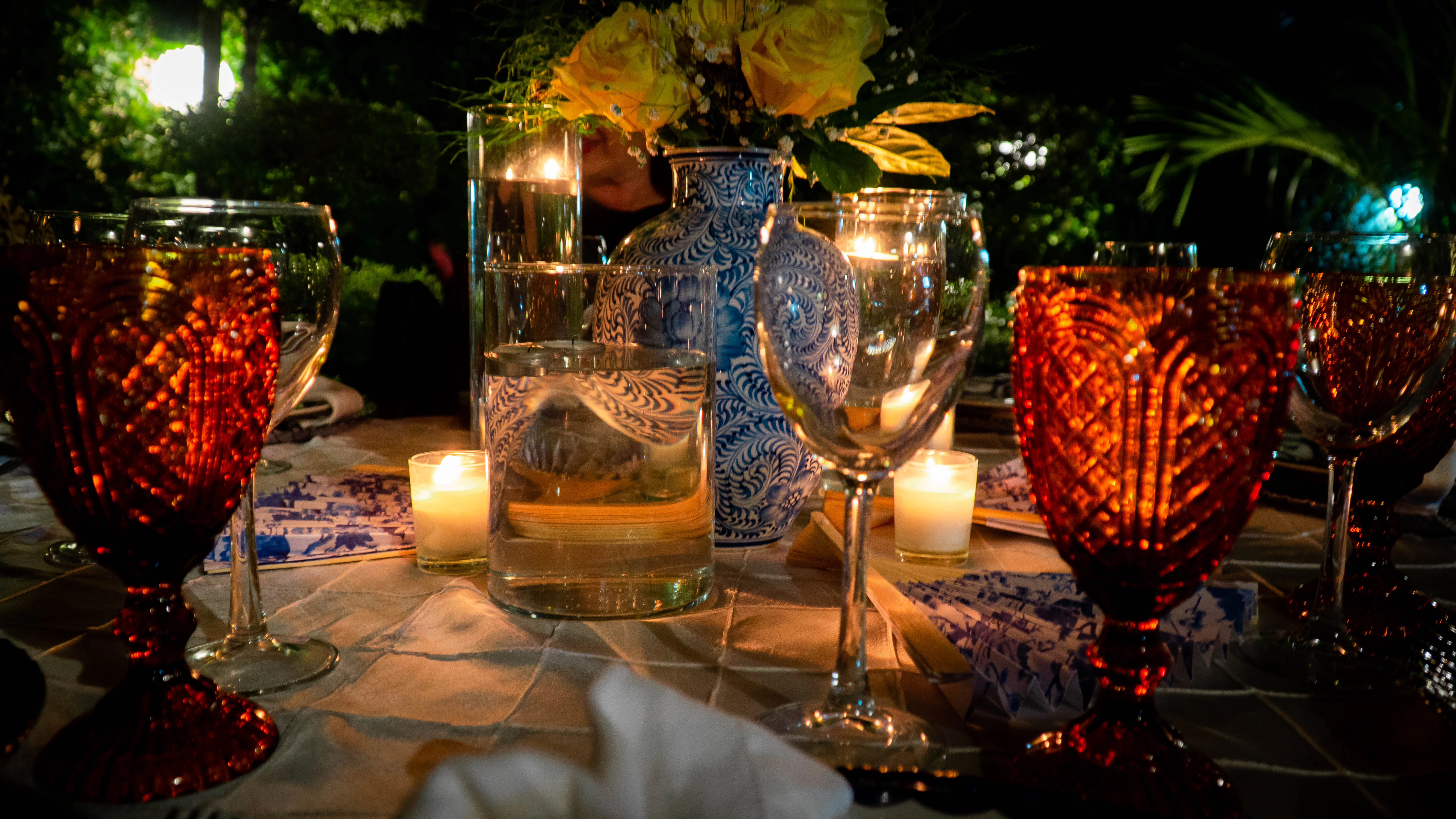 Luxury gala dinner outdoor chateau evening candlelight