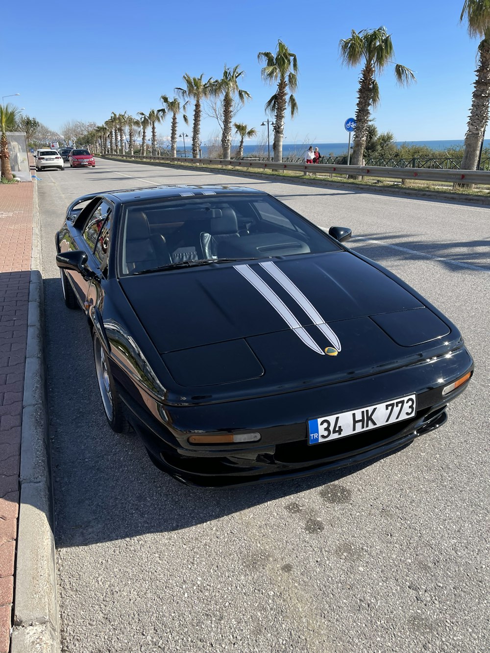 a black sports car parked on the side of the road