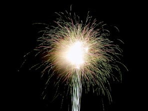 a fireworks is lit up in the dark sky