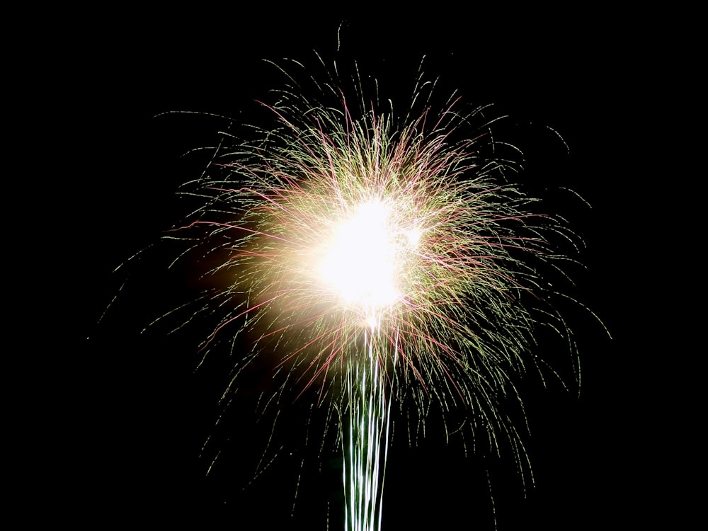 a fireworks is lit up in the dark sky