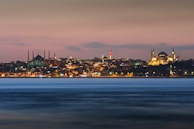 A wide view of Istanbul’s cityscape meeting green parks and the shimmering Bosphorus at dawn.
