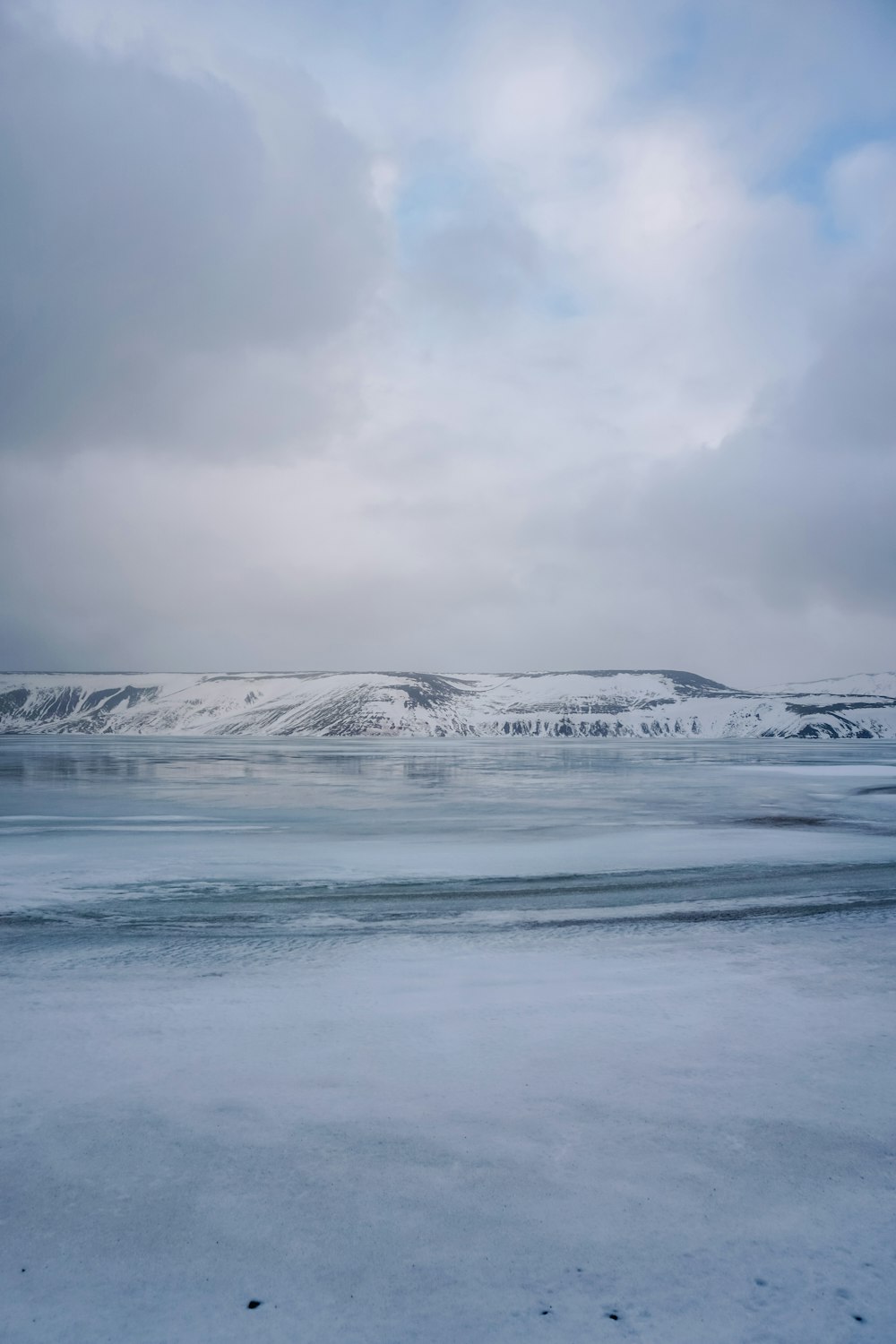 a large body of water sitting under a cloudy sky