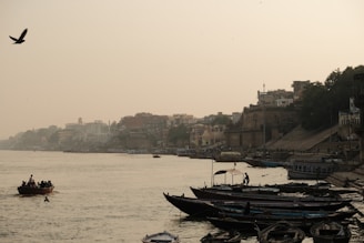 a group of boats floating on top of a river