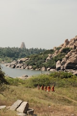 A serene image of a pilgrimage site with travelers.