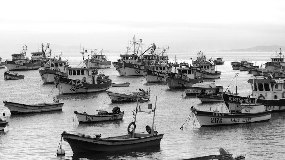 a group of boats floating on top of a body of water