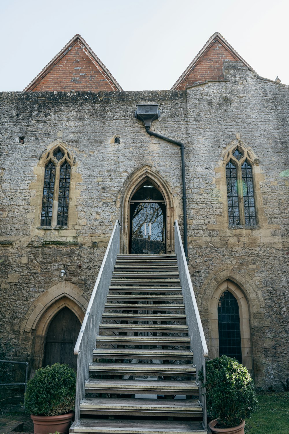 a set of stairs leading up to an old building