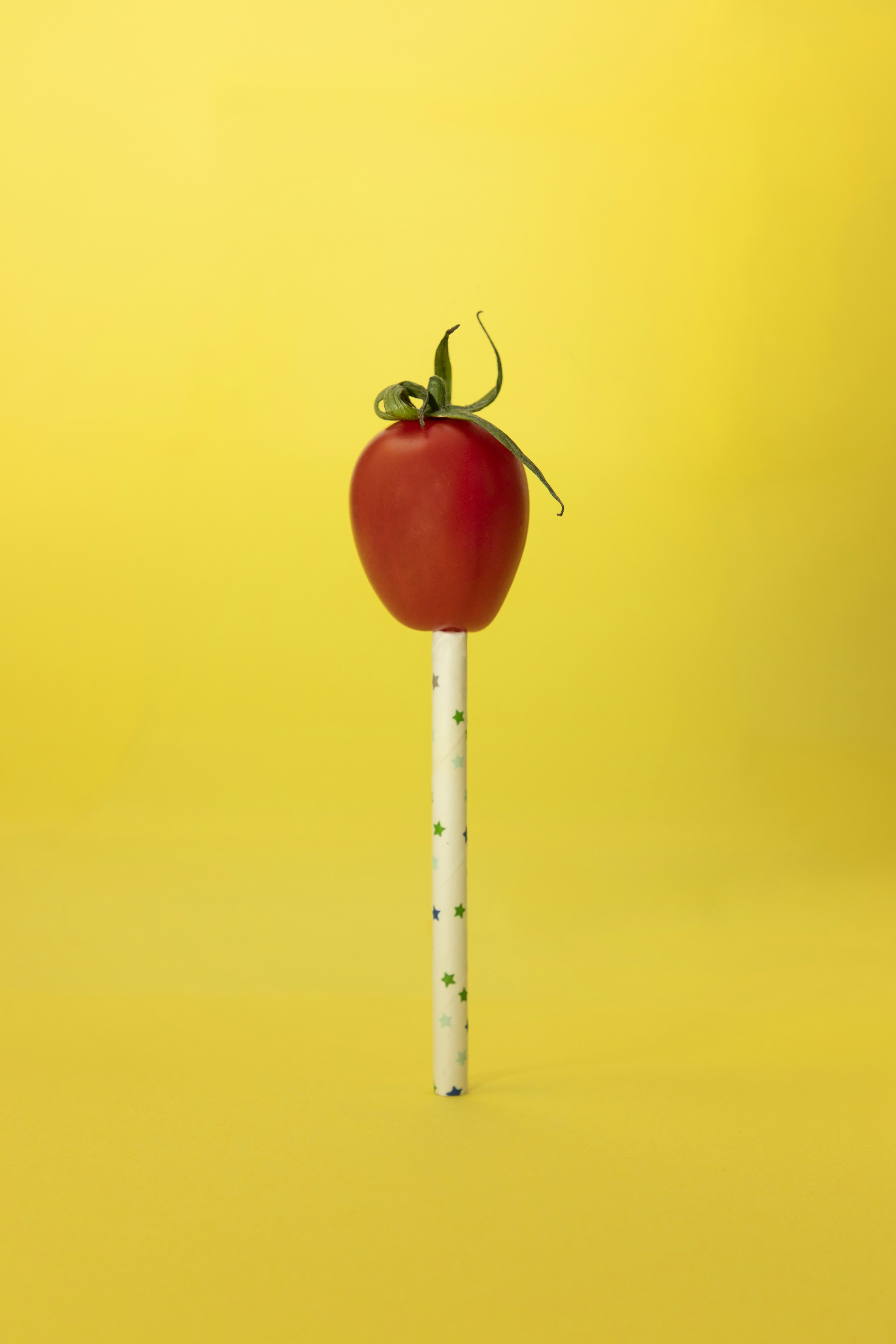 a pencil with a tomato on top of it