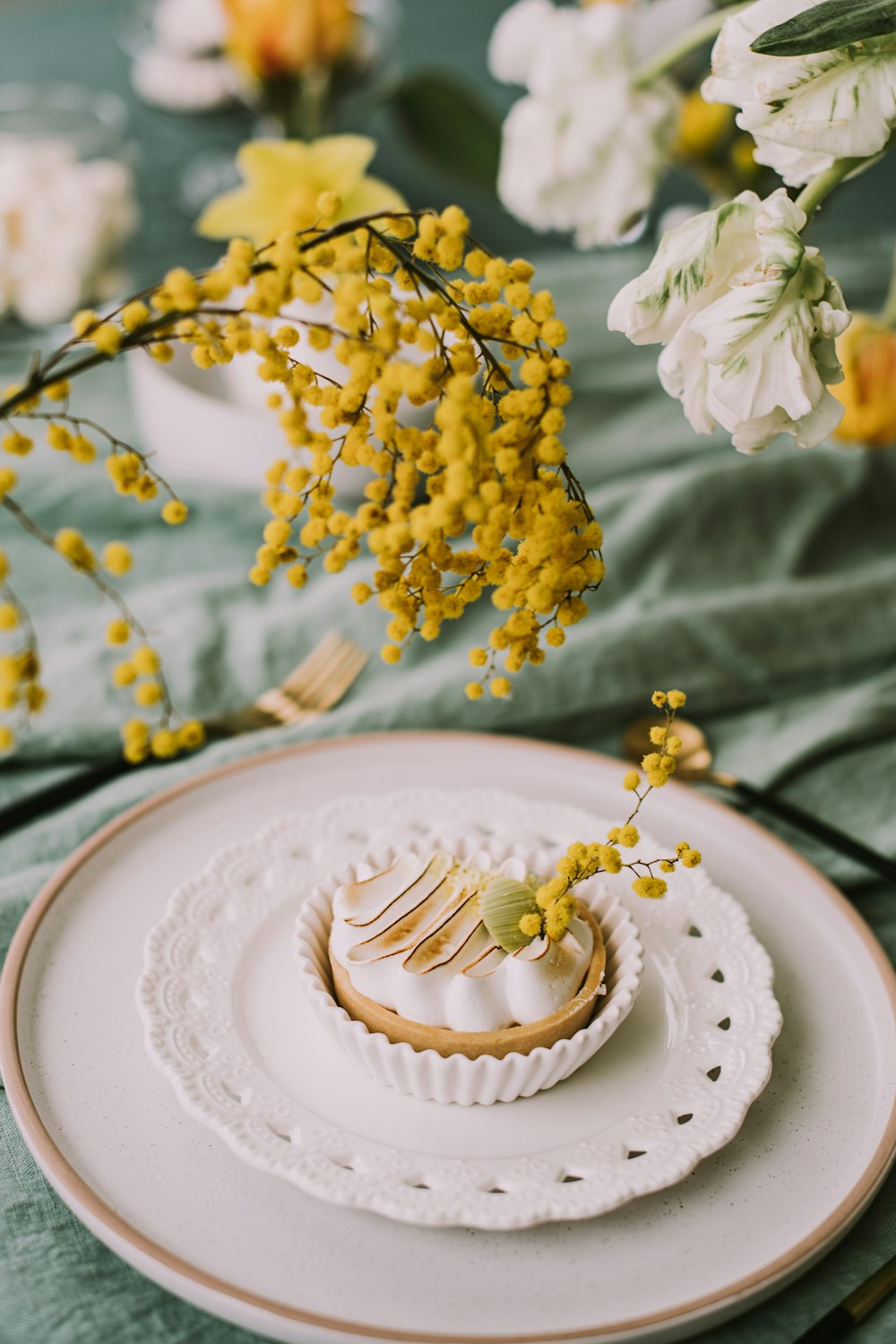 a plate with a small pastry on it