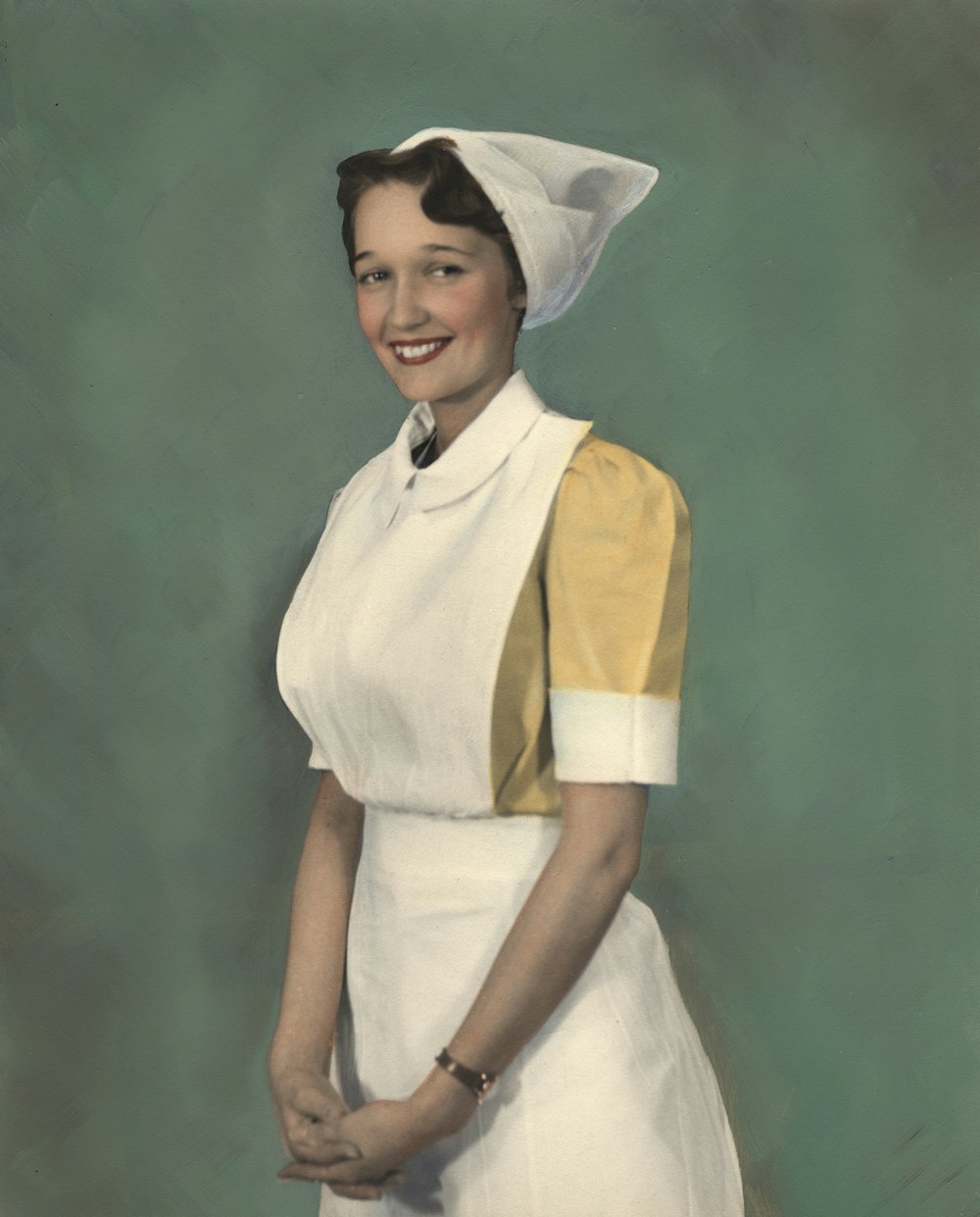 a painting of a woman in a nurse's uniform
