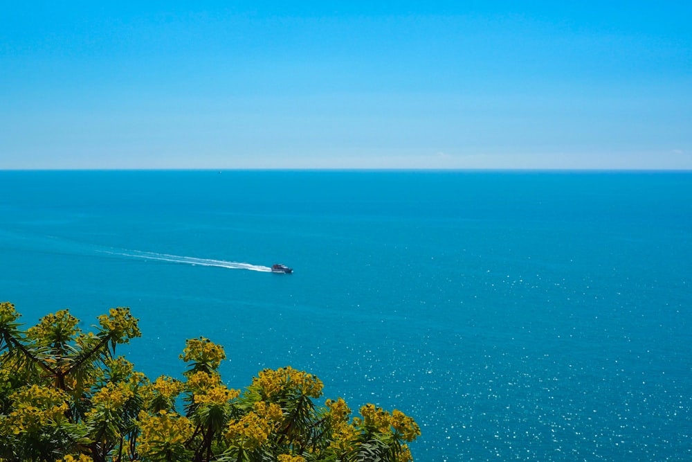 a boat traveling across a large body of water