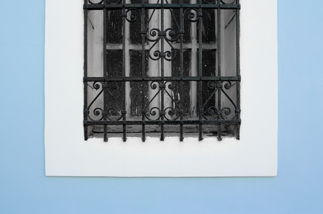 Window grills with a sleek, modern design fitted on a shopfront.