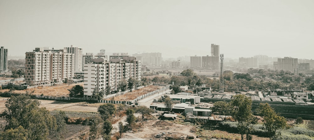 a view of a city with tall buildings