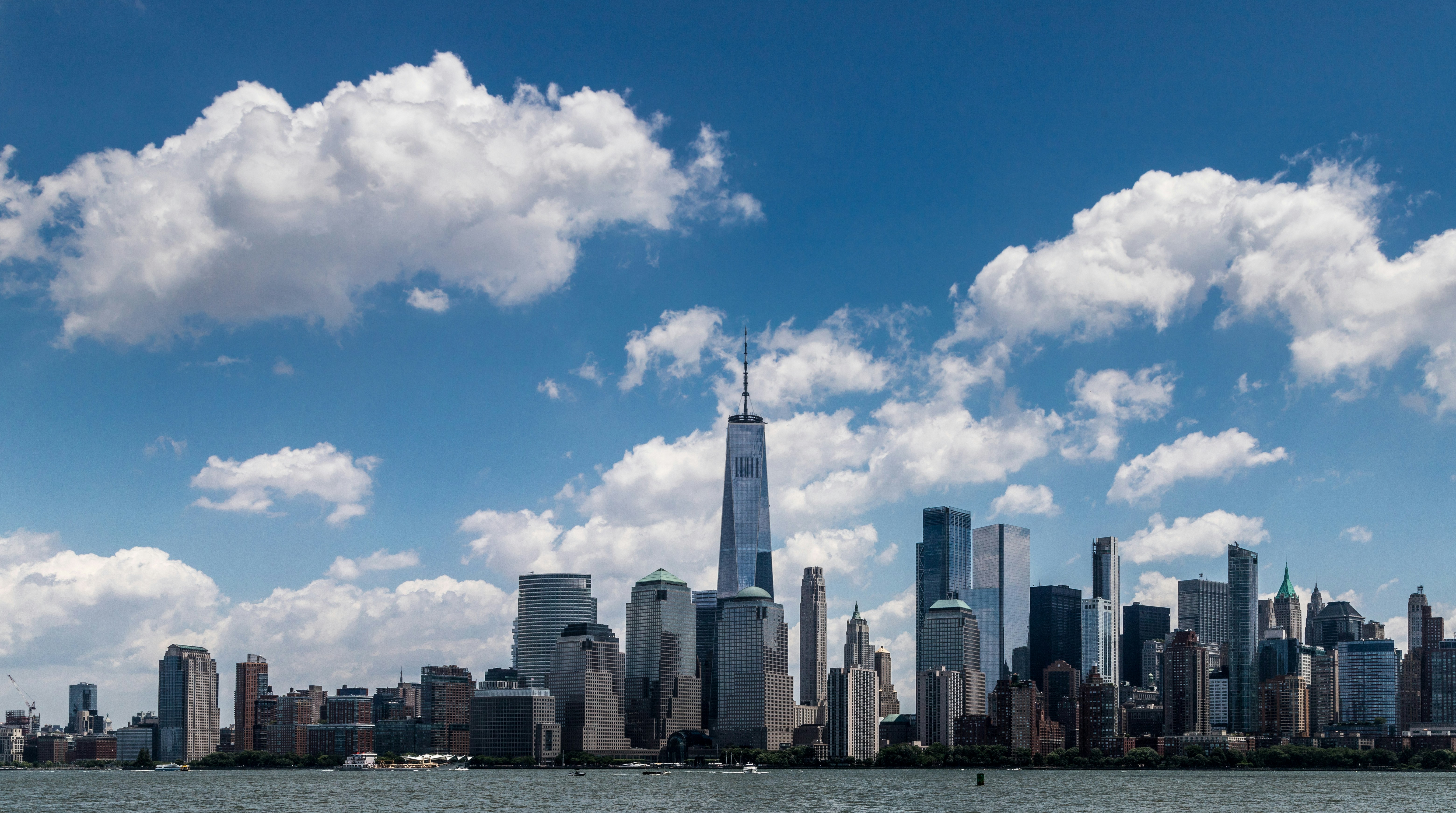 a view of a city skyline from the water