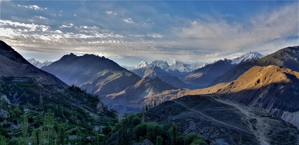 a view of a mountain range from a distance