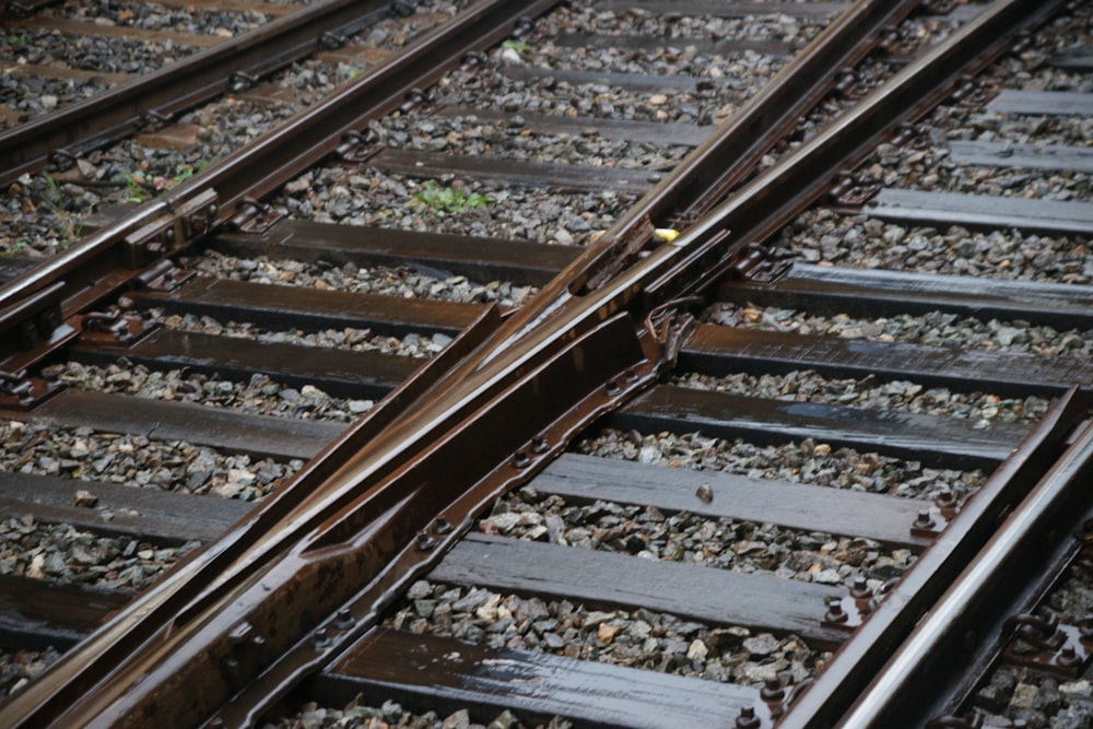 a close up of a train track with a ball on it